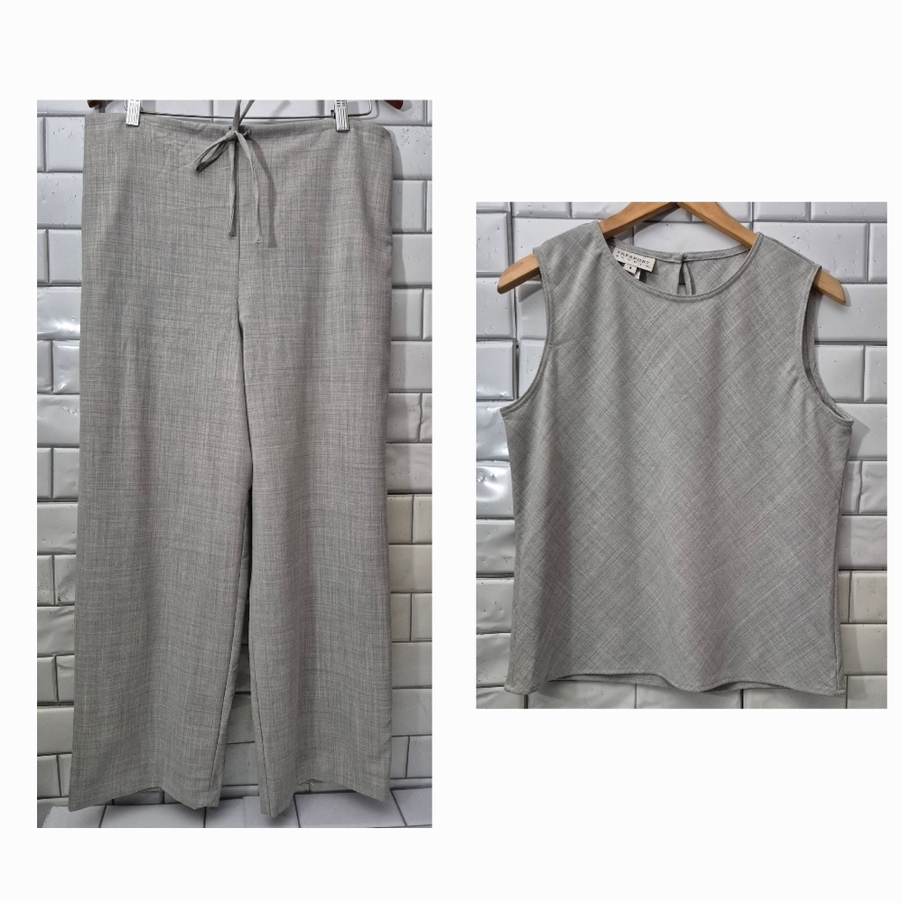Freeport Studio Ladies 2 Piece Pant Suit  Tank Style Sleeveless Blouse Drawstrin
